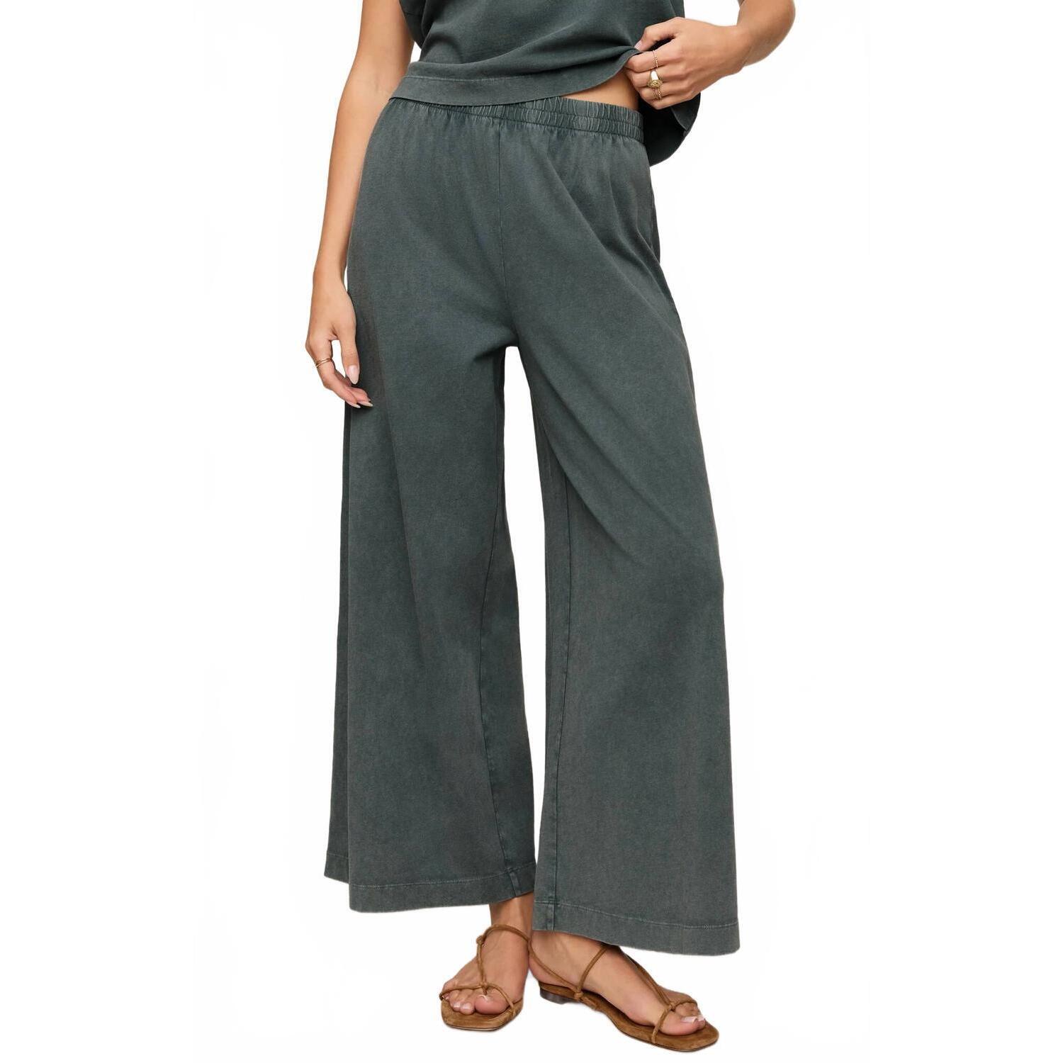 New Z Supply Scout Jersey Crop Flare Pants In Emerald Cove